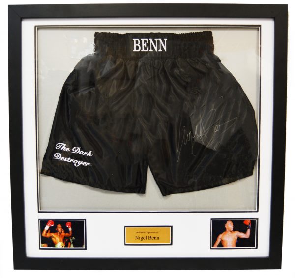 Nigel Benn Framed Signed Boxing Trunks